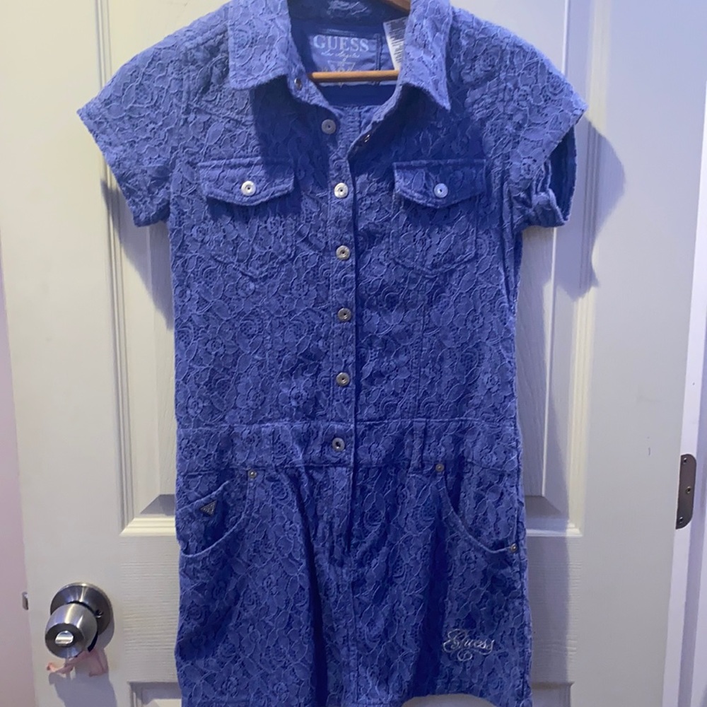 Youth large purple button up guess dress